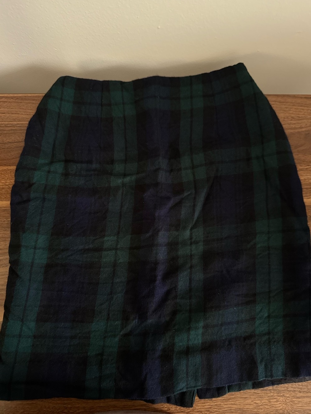 Lands' End Dark Green and Navy Plaid Pencil Skirt